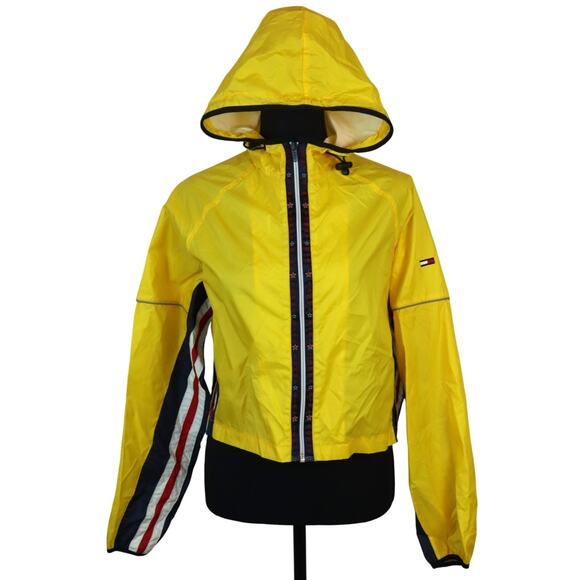 Vintage 90s Yellow Tommy Girl Tommy Hilfiger Windbreaker Jacket Flag Zip Hooded - Picture 1 of 10